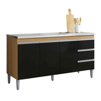 Balcão de Pia Sem Tampo 160 cm 3 Portas 3 Gavetas Adriana Amêndoa/Preto