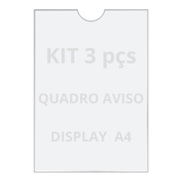 Quadro De Aviso A4 Display De Parede Acrílico Ps Kit 3 Peças