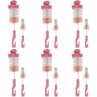 6 Kits de Escovas para Limpeza de Mamadeira e Bico Higienização Esponja Buba Rosa