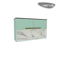Armário Aéreo de Cozinha com Nicho Herval Manhattan, MDP, 2 Portas, Verde Bali/Calacatta