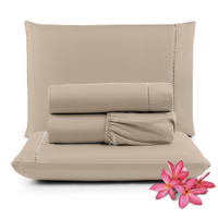 Jogo de Lençol Micropercal 400 Fios King 4 Peças Barato - Avelã