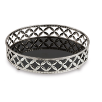 Bandeja Decorativa Redonda em Metal Prata com Espelho Preto 5x20,5 cm - D'Rossi