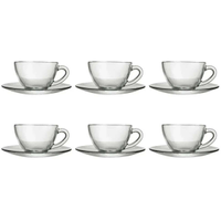 Conjunto 6 Xícaras De Vidro Com Pires 170ml Jogo Transparente Café E Chá Duralex