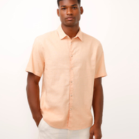 Camisa comfort com linho manga curta - laranja