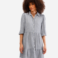 Vestido chemise com linho listrado azul
