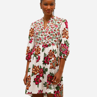Vestido curto feminino de viscose floral off white