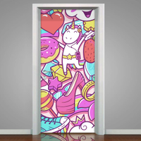 Adesivo para Porta Unicórnio e Itens-73X210Cm