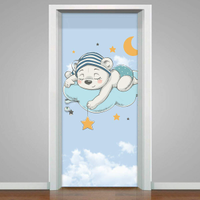 Adesivo para Porta Ursinho Dormindo Na Nuvem-83X210Cm