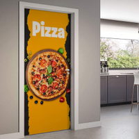 Adesivo de Porta Pizza Fundo Laranja e Preto-93X210Cm