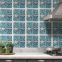 Adesivos de Azulejos Ladrilhos Cartela Mármore Azul Com Dourado e Branco 03-15x15cm