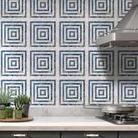 Adesivos de Azulejos Ladrilhos Cartela Mármore Azul Escuro e Branco 09-10x10cm