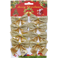 Kit 48 Enfeite Árvore Natal Laço Lacinho Gliter Dourado 6cm