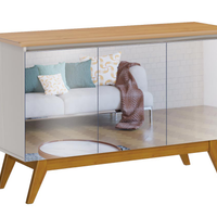 Buffet Classic 3 Portas Off White com Nature e Espelho - Imcal Móveis
