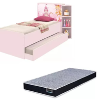 Base Cama Baú Solteiro Princesas Rosa Bicama Multiuso com Base Auxiliar e 03 Prateleiras + Colchão De Espuma D28
