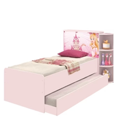 Base Cama Baú Solteiro Princesas Rosa Bicama Multiuso com Base Auxiliar e 03 Prateleiras - 88x188