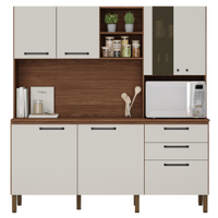 Kit de Cozinha com Tampo Lyon Nogueira Off White