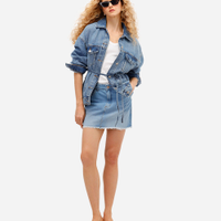 Minissaia feminina jeans barra desfiada azul