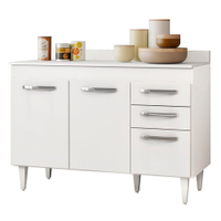 Balcão Gabinete de Pia Com Tampo Suécia 120cm 03 Portas 02 Gavetas Branco - Lumil Móveis