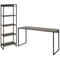 Kit Estante Areta 5 Prateleiras com Mesa Industrial Aspen 150cm C01 Carvalho Dark - Lyam Decor