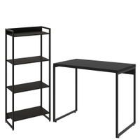 Kit Para Escritório Estante Areta 4 Prateleiras Mesa Industrial Aspen 90cm C01 Onix - Lyam Decor