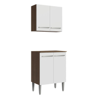 Kit com Armário Aéreo e Balcão 64cm Rustic/Branco Emilly Madesa