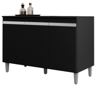 Balcao Para Pia 120 cm 3 Portas Manu Preto REAJL