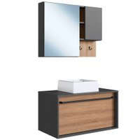 Kit Gabinete com Cuba e Espelheira 80cm Mel Grafite PRODDY