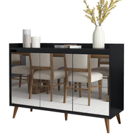 Buffet Aparador Retrô com Espelho Delux 3 Portas Preto - MoveisAqui