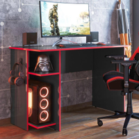 Mesa para Escritório e Shadow Vortex Prateleira e Suporte para CPU Preto Fosco/Vermelho