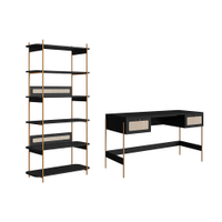 Conjunto de Escrivaninha com Estante Oslo Preto e Dourado