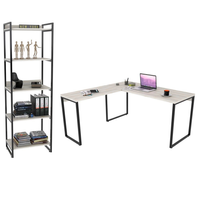 Conjunto Escritório Estilo Industrial Mesa 150x150cm e Estante 60cm 5 Prateleiras Prisma C08 Snow - Mpozenato