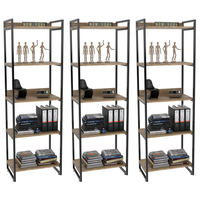Kit 3 Estantes Livreiro Multiuso Prisma Estilo Industrial 60cm 5 Prateleiras C08 Carvalho - Mpozenato