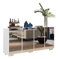 Aparador Buffet 4 portas com Espelho e Pés Quadrados Vegas Multimóveis V3560 Branco