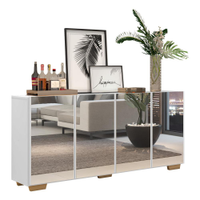 Aparador Buffet 4 portas com Espelho e Pés Quadrados Vegas Multimóveis V3560 Branco/Natural