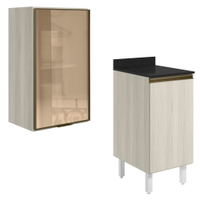 Armario Aereo Balcao 1P Vidro 40cm MDF Kali Bianco Toq Bianco Toq Nicioli