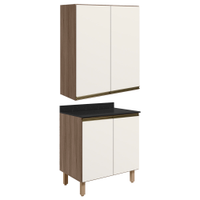 Armario Aereo Balcao 2 Portas 60cm MDF Kali Carvalho Toq Off White Cetim Nicioli