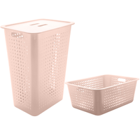 Conjunto Cesto Organizador Para Roupas Com Tampa E Caixa Organizadora Rosa Nude
