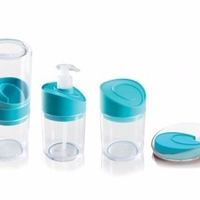 Conjunto Banheiro Azul Saboneteira Escova Algodão Sabão