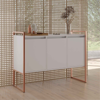 Balcão Buffet Aparador Industrial 3 Portas - Branco/Cobre