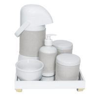 Kit Higiene Espelho Completo Porcelanas, Garrafa e Capa Dourado Quarto Bebê Unissex