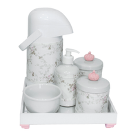 Kit Higiene Espelho Completo Porcelanas, Garrafa e Capa Coroa Rosa Quarto Bebê Menina