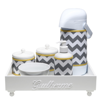 Kit Higiene Candy Com Nome Cinza Chevron Quarto Bebê Infantil Menina Menino