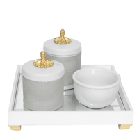 Kit Higiene Espelho Potes, Molhadeira e Capa Provençal Dourado Quarto Bebê Unissex