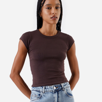 Blusa baby look feminina de algodão básica marrom