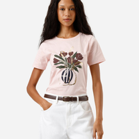 Camiseta feminina de algodão estampada rosa