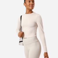 Cropped feminino de poliamida manga longa bege
