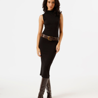 Vestido feminino de algodão gola alta preto