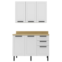 Armario Aereo Balcao Com Tampo MDF 120 cm CZ33 Branco Carvalho Tecno Mobili