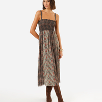 Vestido midi feminino de tule arabescos verde