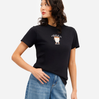 Camiseta feminina de algodão estampada preta